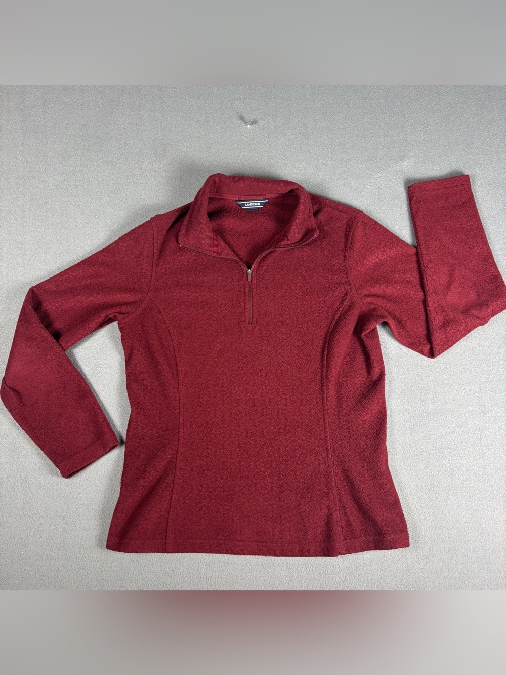 Lands' End Sweater Women S Burgundy Red Fleece Long Sleeve Collared 1/4 Zip